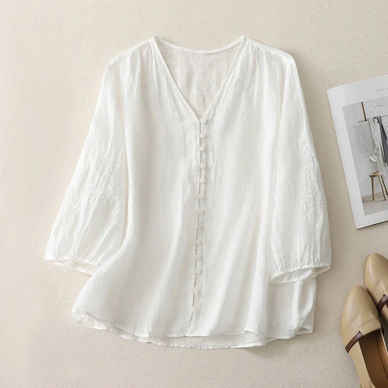 Linen Whisper Blouse™ — Feel Unstoppable Cool Confidence in Every Move (Peach XS) - | Zavonix