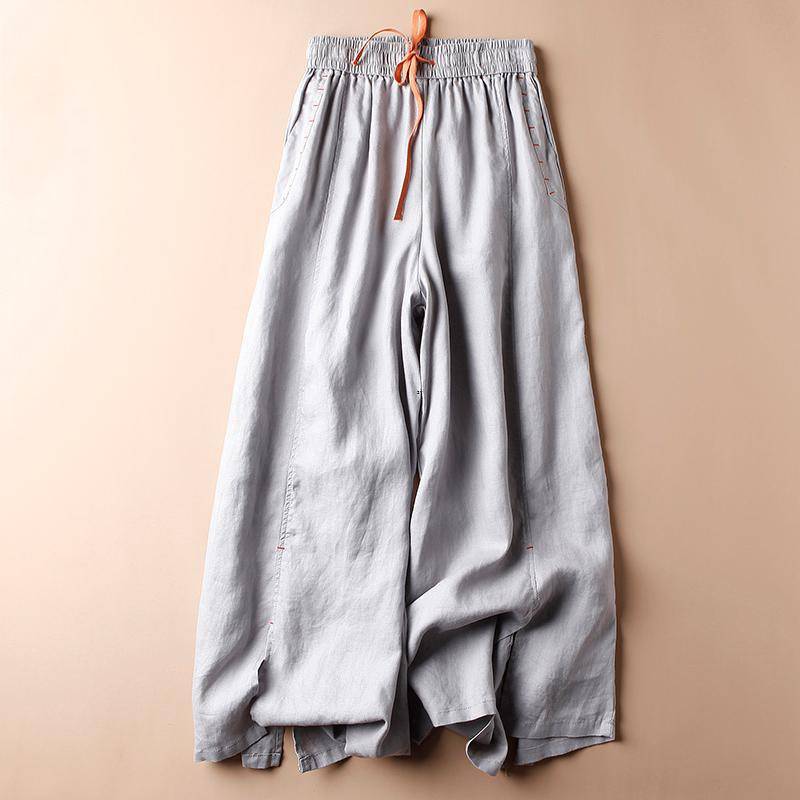 Liora Linen Pants — Breathable Relaxed - Fit Pants with Flexible Waistband (Gray XS) - | Zavonix