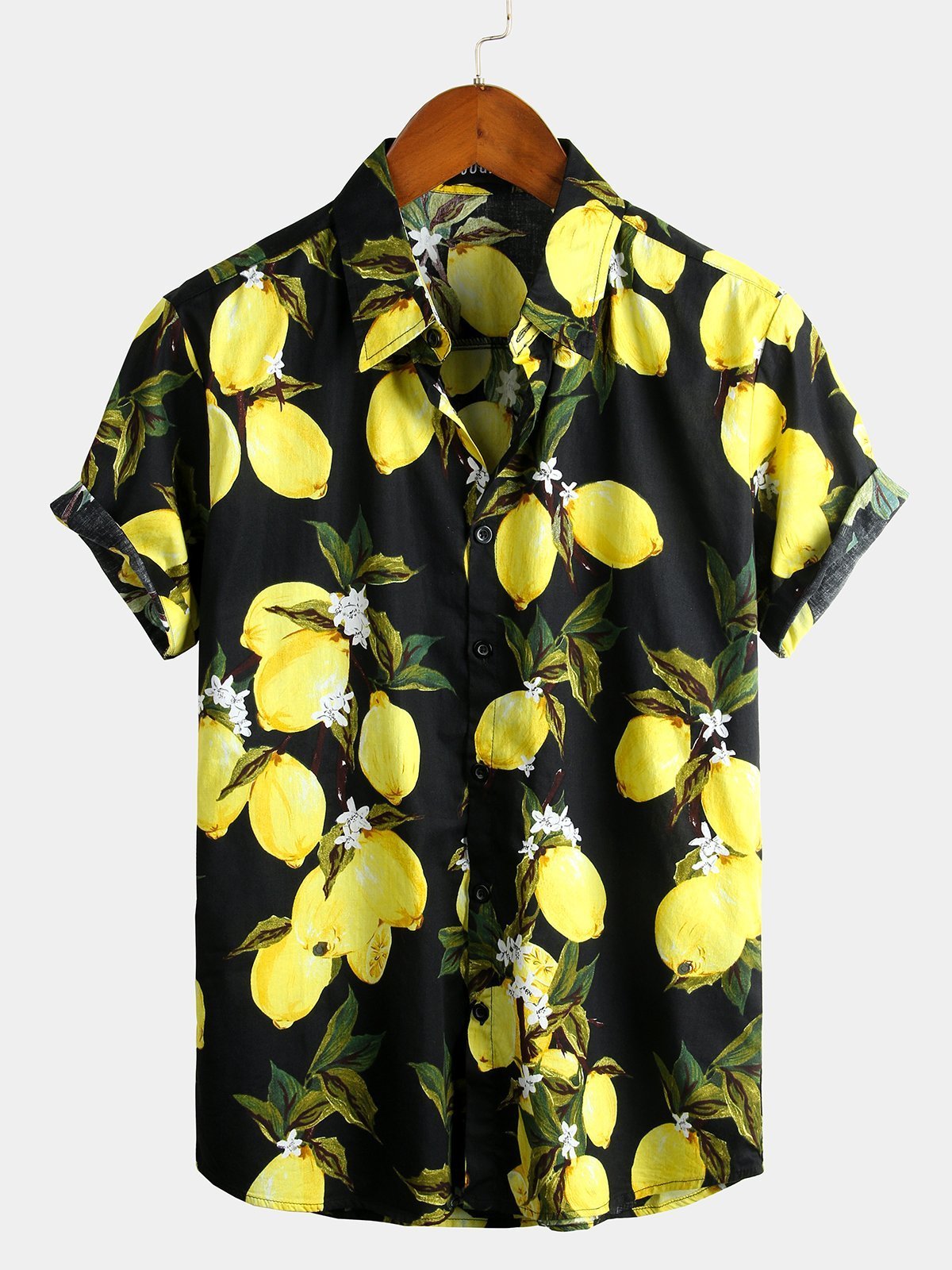 Lomari — Men’s Lightweight Cotton Hawaiian Shirt with Lemon Print - short - Zavonix