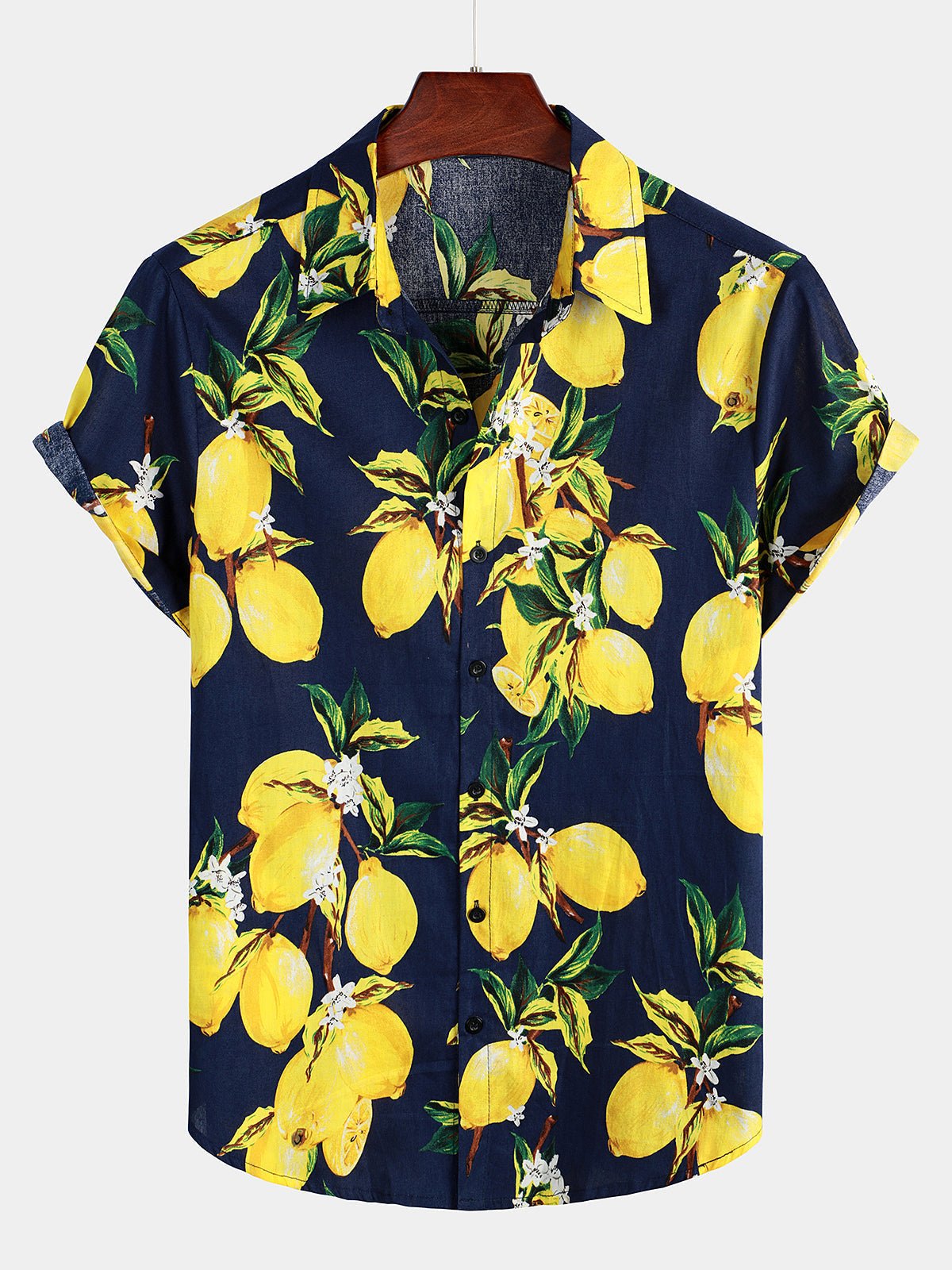 Lomari — Men’s Lightweight Cotton Hawaiian Shirt with Lemon Print - short - Zavonix