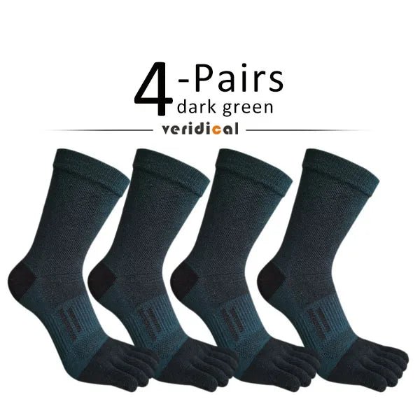 Men's Breathable Toe Socks — Cotton - Poly Blend with Odor Control (4 Pairs dark green ) - | Zavonix