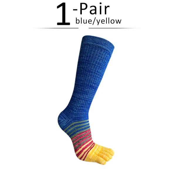 Men's Toe Socks — Breathable High Crew Socks with Blister Protection (blue yellow EU40 - 46 / US 10 - 13) - | Zavonix