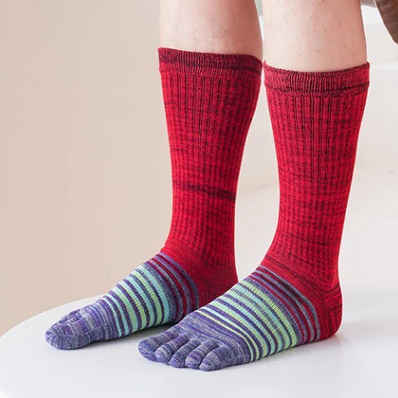 Men's Toe Socks — Breathable High Crew Socks with Blister Protection (Red EU40 - 46 / US 10 - 13) - | Zavonix