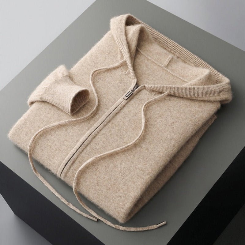 MERINO FLEECE HOODED CARDIGAN (Beige XS) - | Zavonix