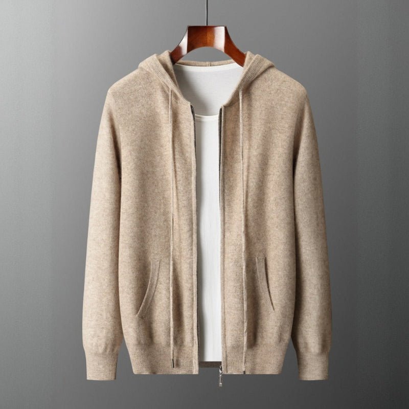 MERINO FLEECE HOODED CARDIGAN (Beige XS) - | Zavonix