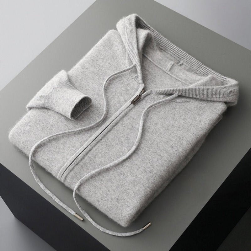MERINO FLEECE HOODED CARDIGAN (Beige XS) - | Zavonix