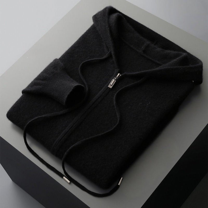 MERINO FLEECE HOODED CARDIGAN (Black XS) - | Zavonix