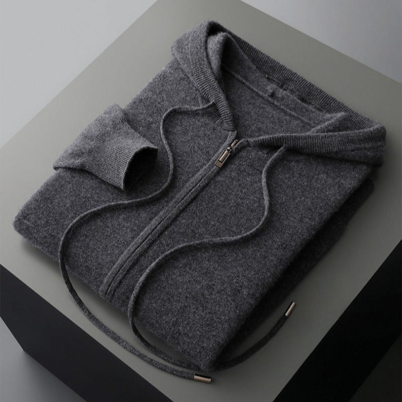MERINO FLEECE HOODED CARDIGAN (Gray XS) - | Zavonix