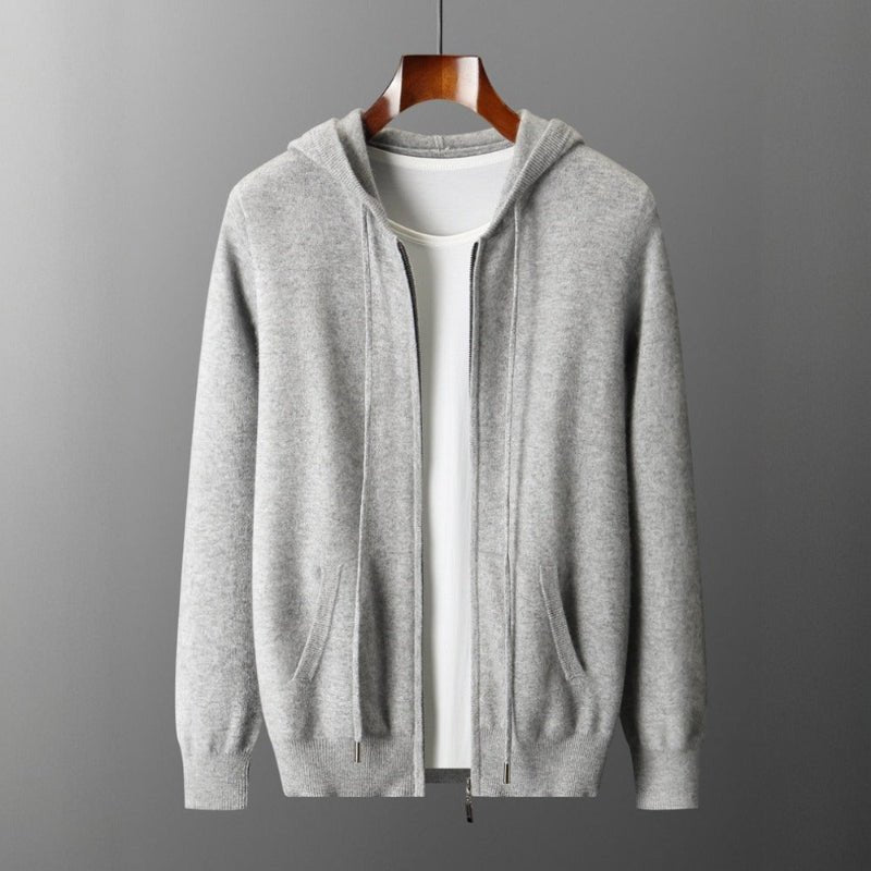 MERINO FLEECE HOODED CARDIGAN (Light Gray XS) - | Zavonix