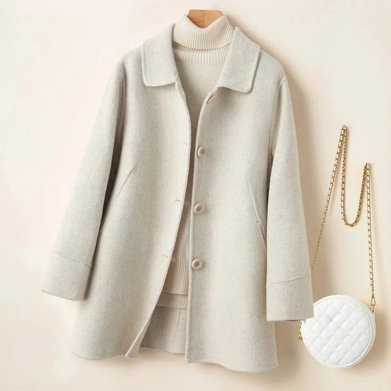 Mid - Length Wool Coat™ — Wrap Yourself in Unstoppable Warmth and Effortless Power (Cream XS) - | Zavonix