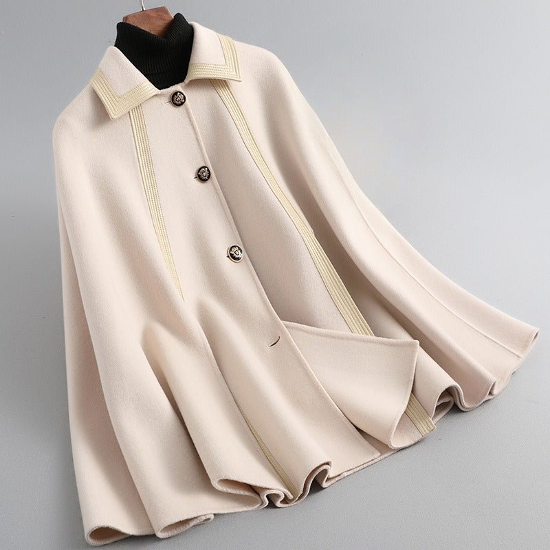 Nora Women's Cape | Soft Sheepskin Wool, Elegant Black Design 1