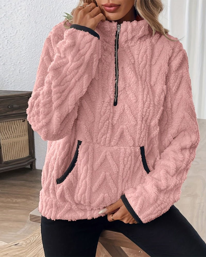 Norla — Casual Pleuche Sweater with Zippered Pockets