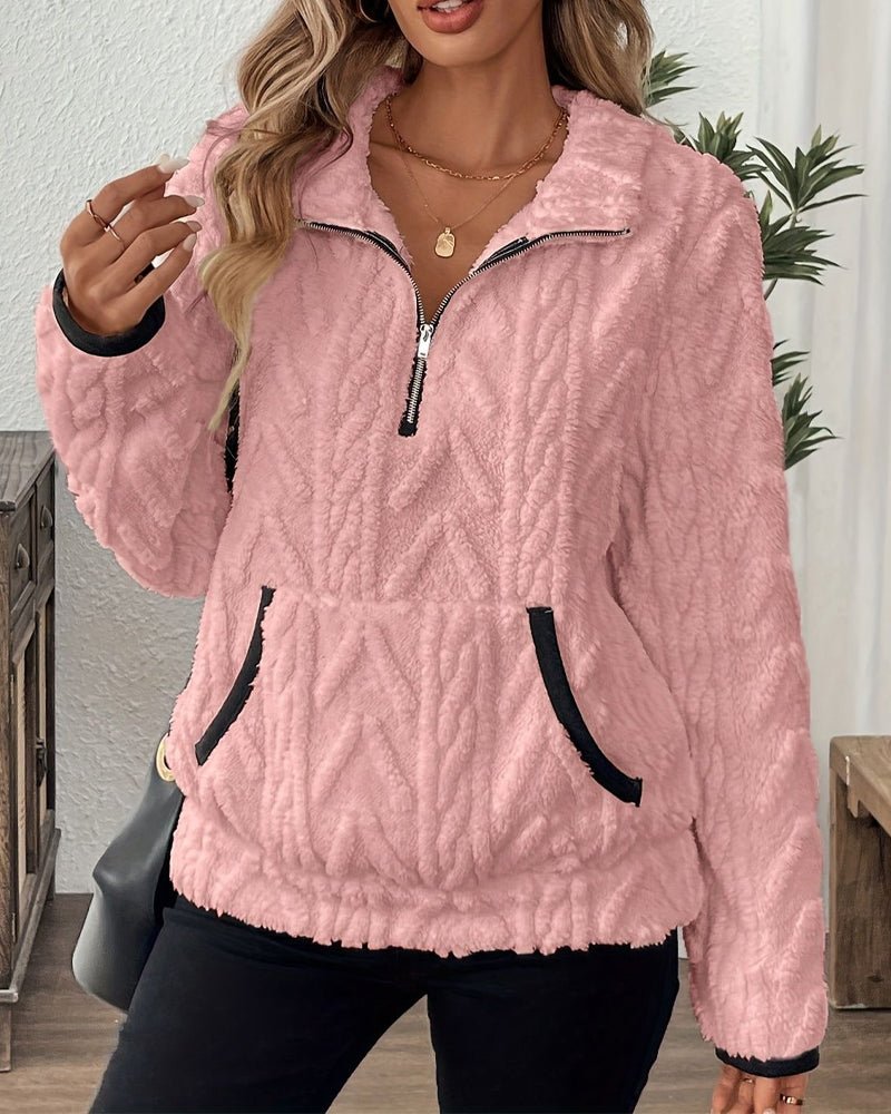 Norla — Casual Pleuche Sweater with Zippered Pockets