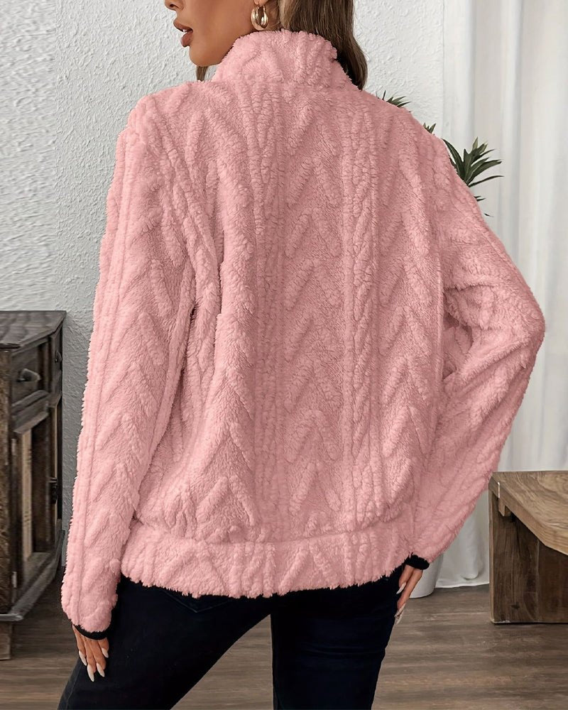 Norla — Casual Pleuche Sweater with Zippered Pockets