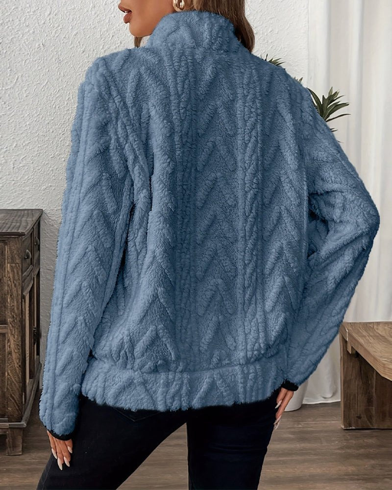 Norla — Casual Pleuche Sweater with Zippered Pockets