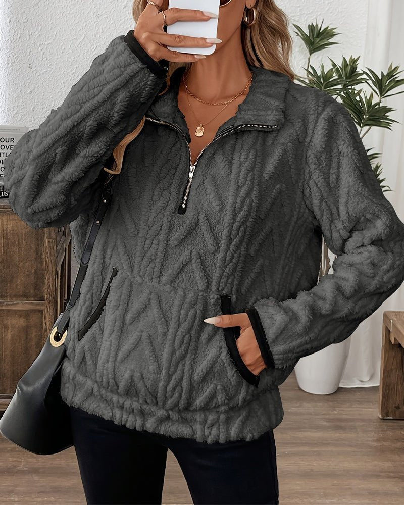 Norla — Casual Pleuche Sweater with Zippered Pockets