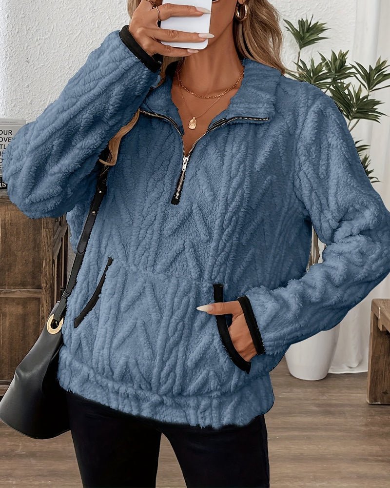 Norla — Casual Pleuche Sweater with Zippered Pockets