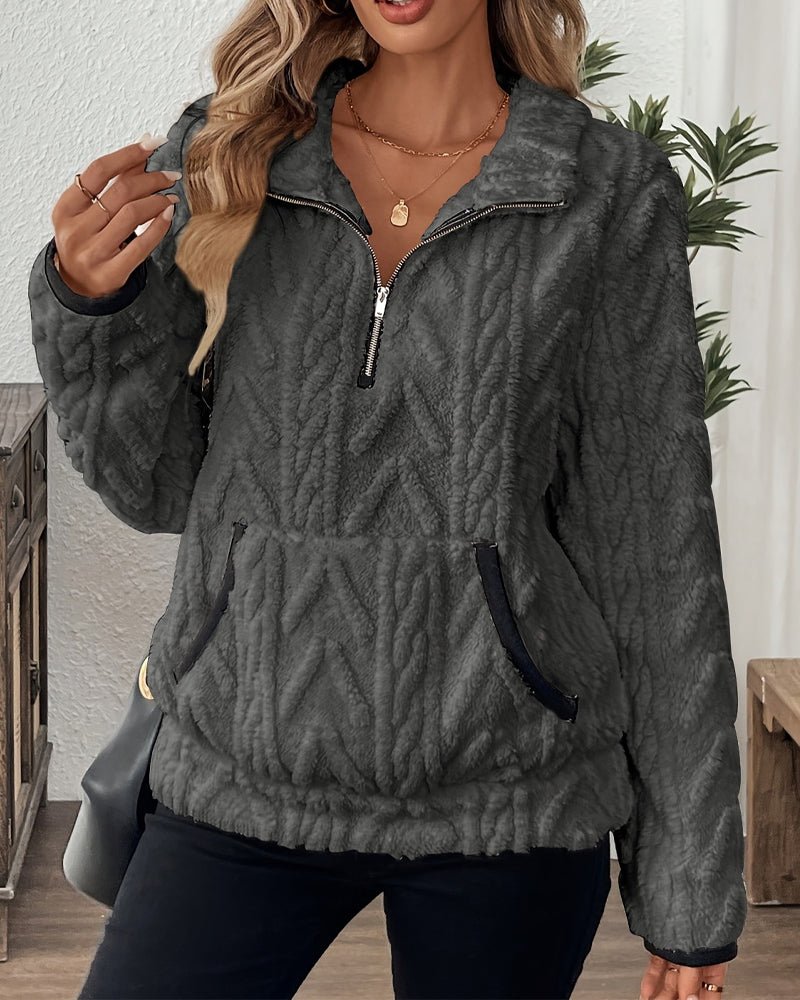 Norla — Casual Pleuche Sweater with Zippered Pockets