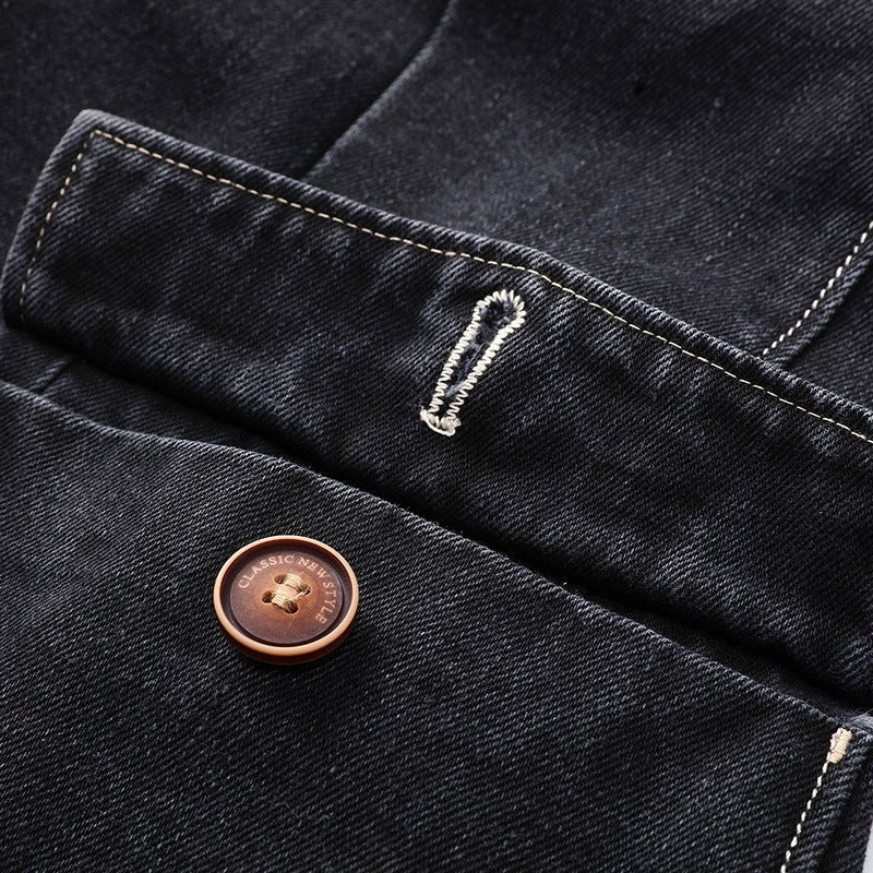 Norla Denim Jacket — Dark - Wash Vintage Style with Wooden Buttons - Zavonix
