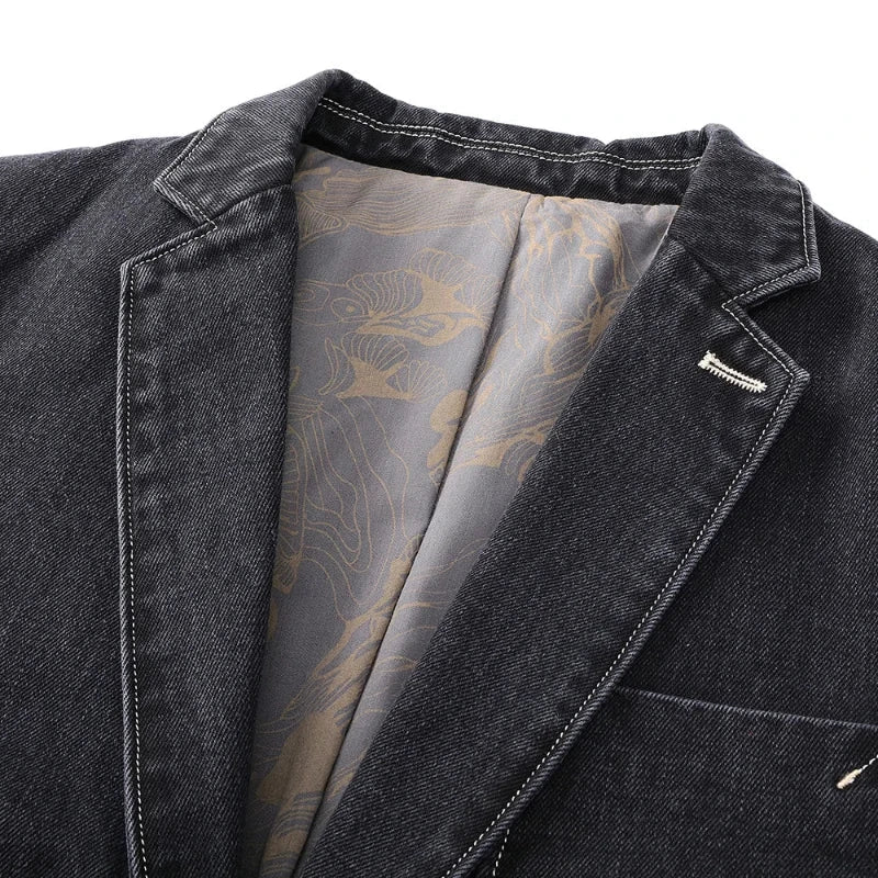 Norla Denim Jacket — Dark - Wash Vintage Style with Wooden Buttons - Zavonix