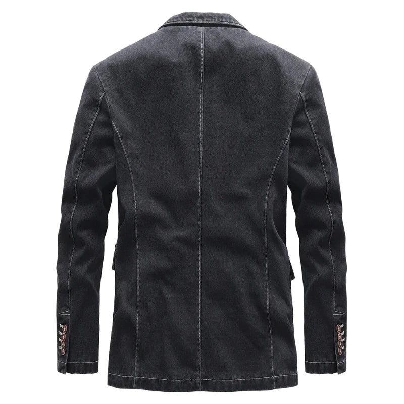 Norla Denim Jacket — Dark - Wash Vintage Style with Wooden Buttons - Zavonix