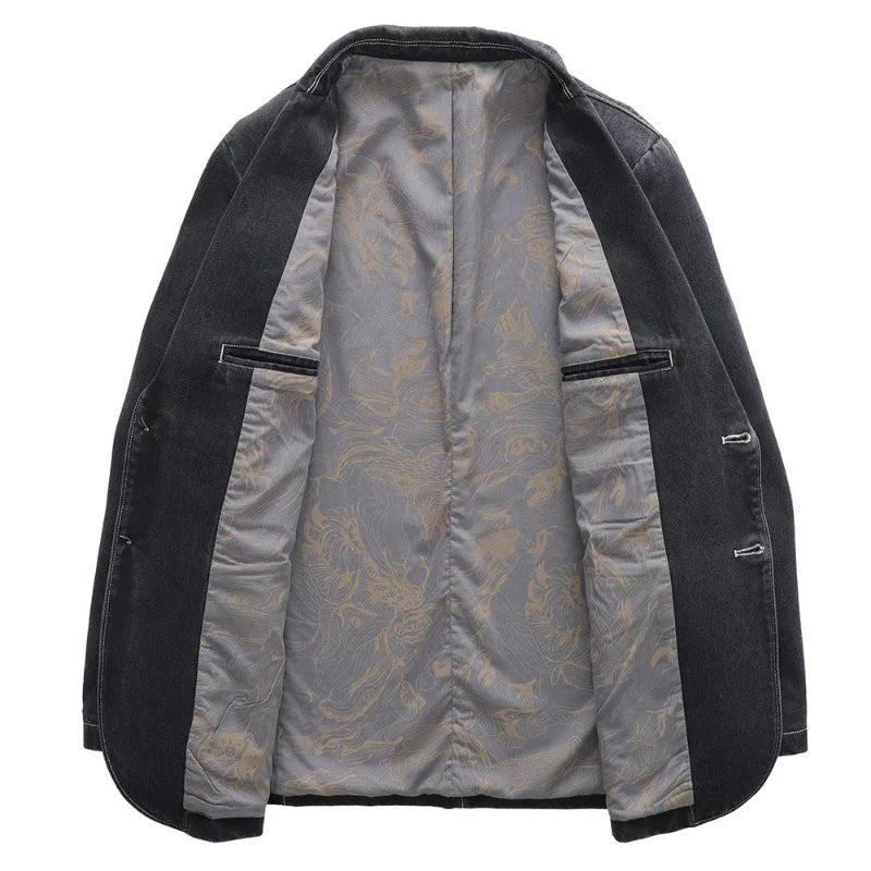 Norla Denim Jacket — Dark - Wash Vintage Style with Wooden Buttons - Zavonix