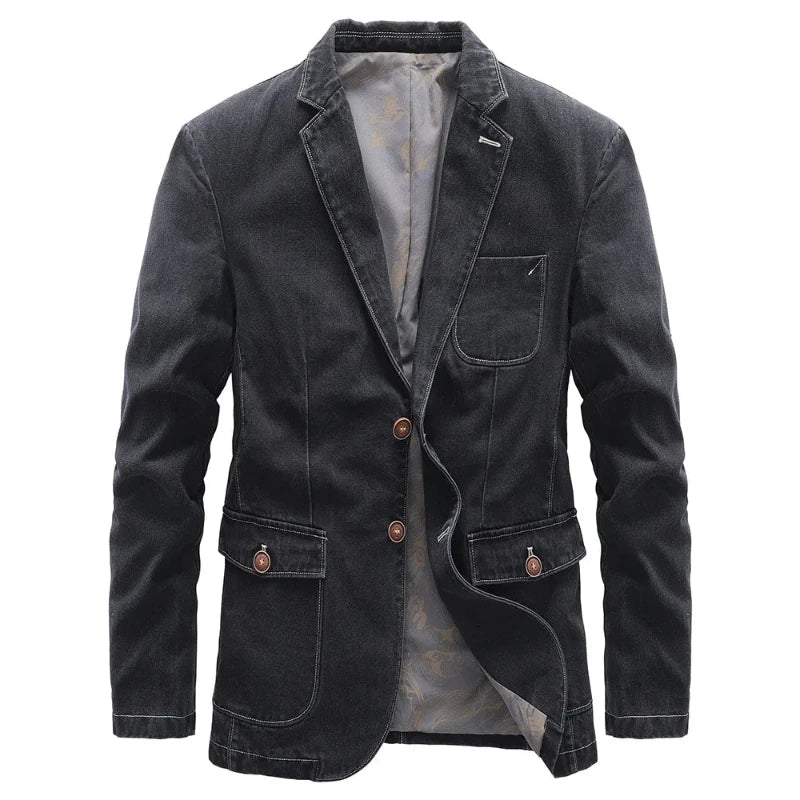 Norla Denim Jacket — Dark - Wash Vintage Style with Wooden Buttons - Zavonix