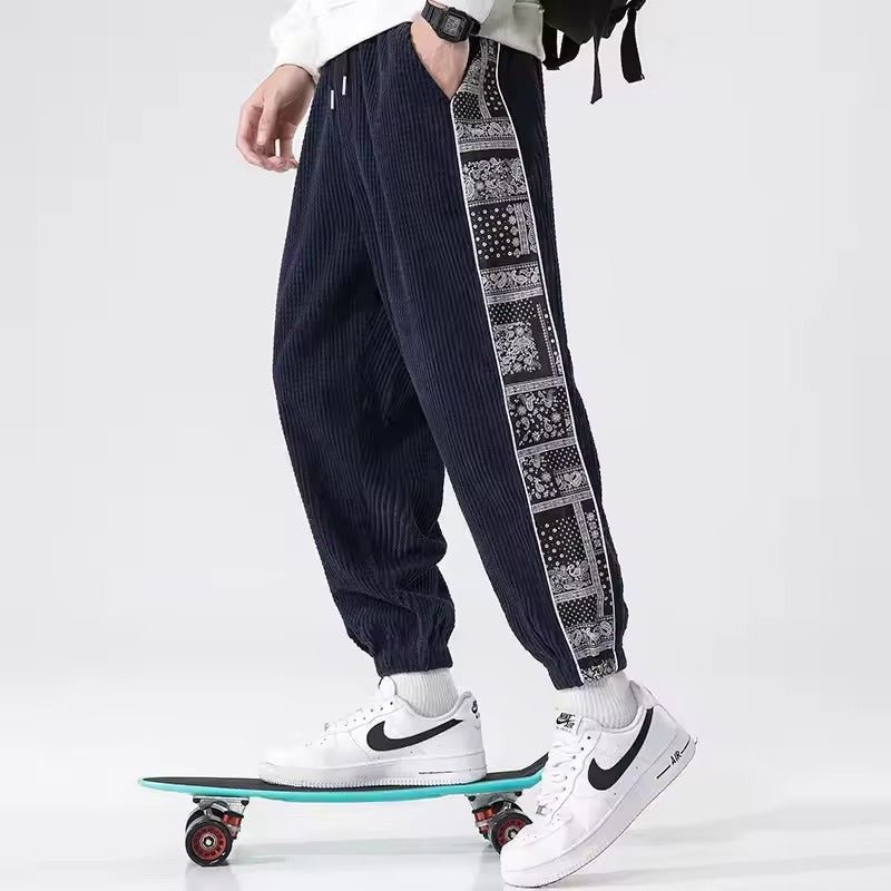 Paisley Bandana Corduroy Sweatpants (Dark Blue XS) - | Zavonix