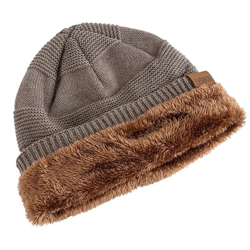 Plush Fleece Beanie Warm Winter Hat (Khaki One Size Fits Most) - | Zavonix