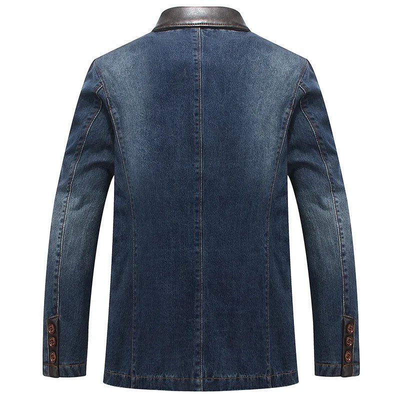 Rowan — Durable Denim Jacket with Leather Accents and Vintage Style (Blue XS) - | Zavonix