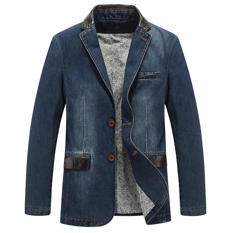 Rowan — Durable Denim Jacket with Leather Accents and Vintage Style (Navy Blue XS) - | Zavonix