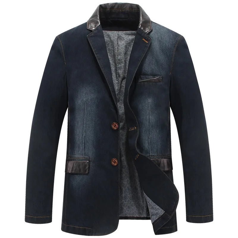 Rowan — Durable Denim Jacket with Leather Accents and Vintage Style (Navy Blue XS) - | Zavonix
