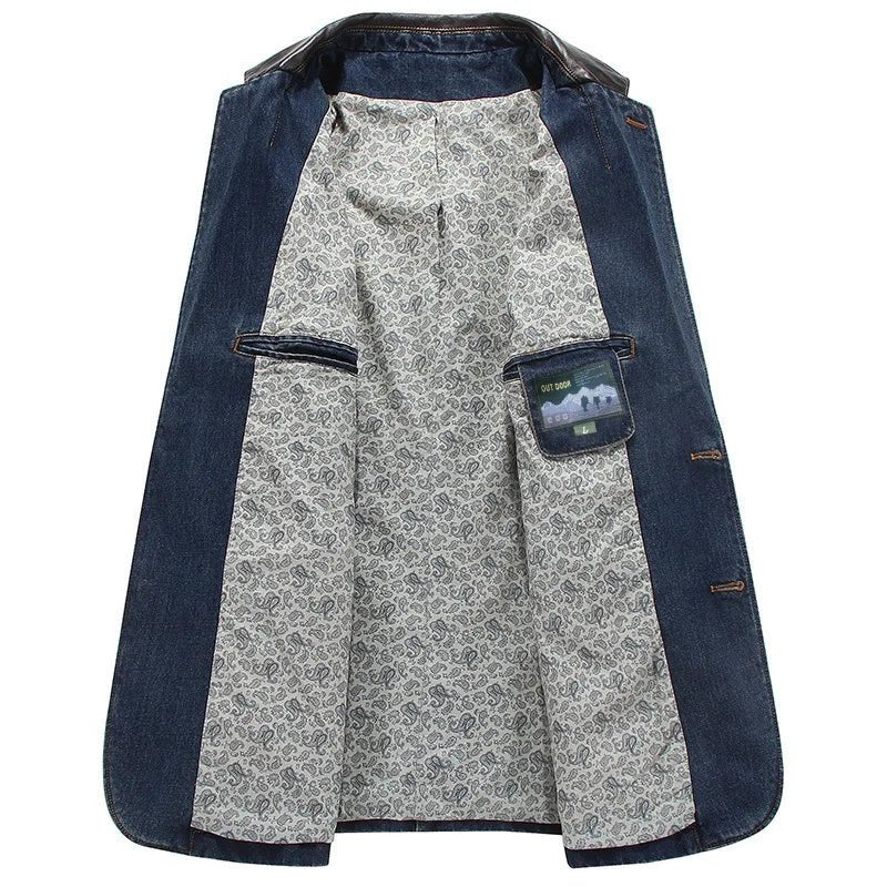 Rowan — Durable Denim Jacket with Leather Accents and Vintage Style (Navy Blue XS) - | Zavonix