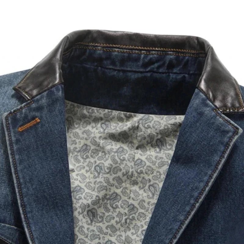 Rowan — Durable Denim Jacket with Leather Accents and Vintage Style (Navy Blue XS) - | Zavonix
