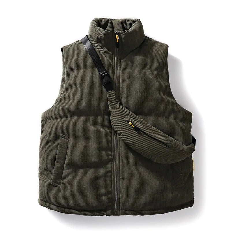 Ramonco Corduroy Vest Set — Premium Warm Vest with Matching Crossbody Bag (Army Green S) - | Zavonix