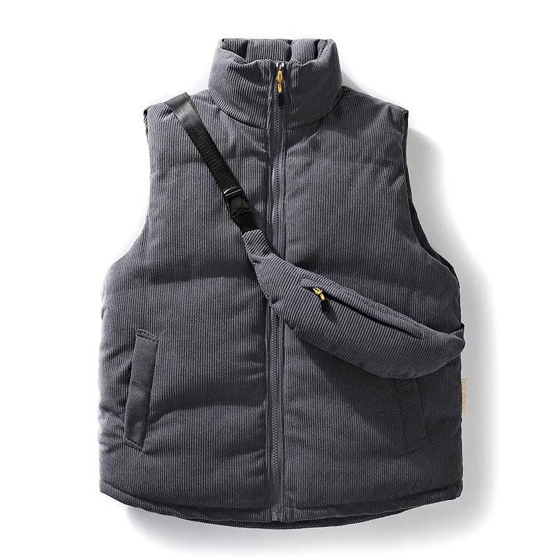 Ramonco Corduroy Vest Set — Premium Warm Vest with Matching Crossbody Bag (Gray S) - | Zavonix
