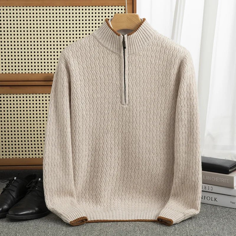 Rennar — Merino Wool Sweater with Layered Color Design (Beige S) - | Zavonix