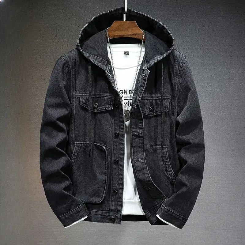 Renly Hooded Denim Jacket — Lightweight Breathable Urban Style (black S) - | Zavonix