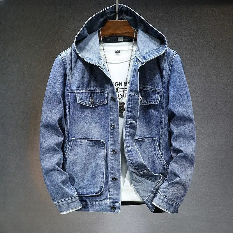 Renly Hooded Denim Jacket — Lightweight Breathable Urban Style (Light Blue S) - | Zavonix