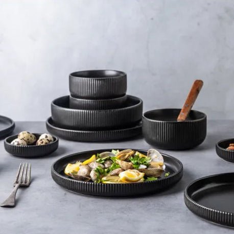 Ribbed Ceramic Dinnerware Set - 25-Piece Matte Finish Dinner Set with Modern Design and Easy Clean Plates 9
