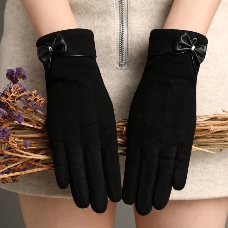 "Refined Bow" Wool - Mix Gloves (Black ) - | Zavonix