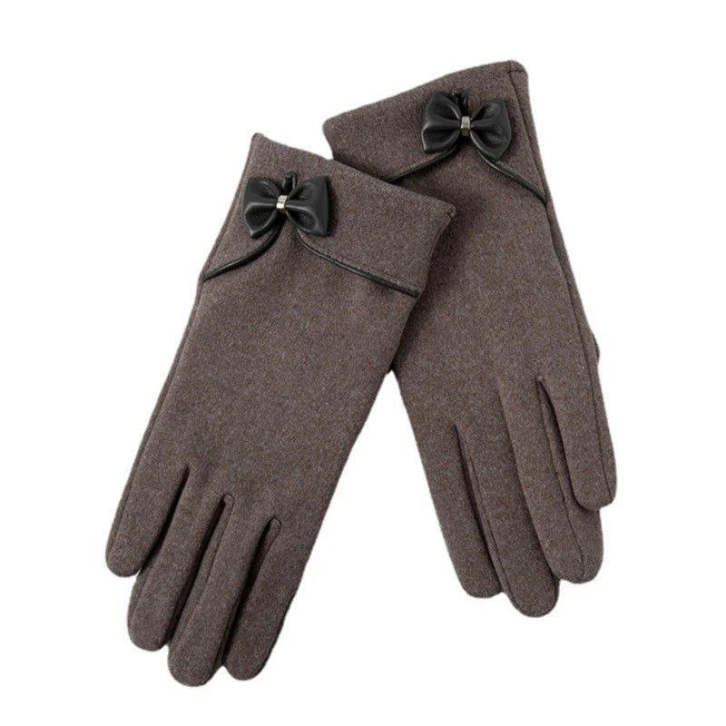 "Refined Bow" Wool - Mix Gloves (Grey ) - | Zavonix