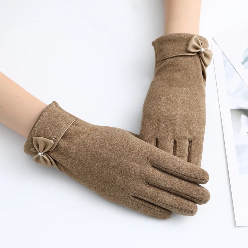 "Refined Bow" Wool - Mix Gloves (Grey ) - | Zavonix