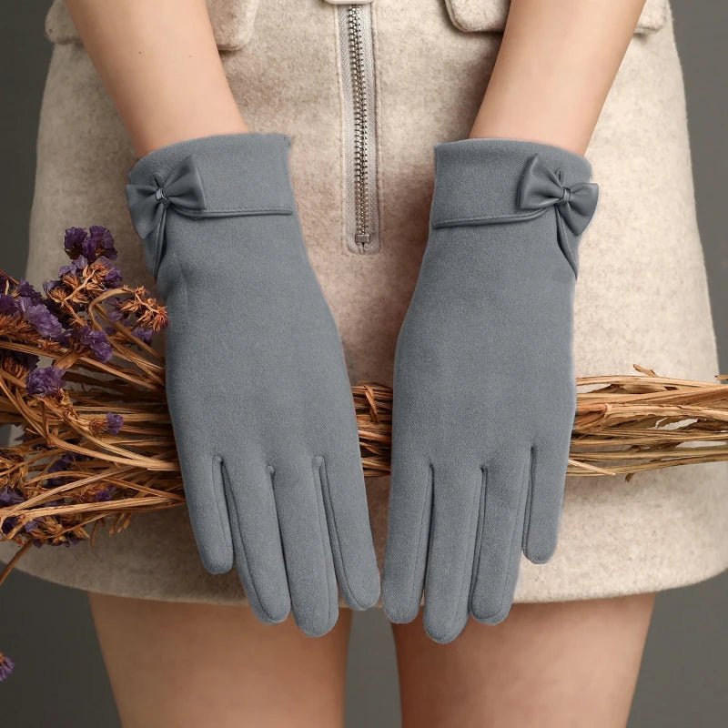 "Refined Bow" Wool - Mix Gloves (Grey ) - | Zavonix