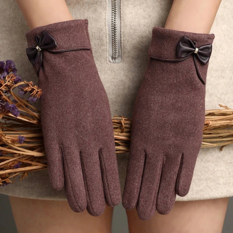 "Refined Bow" Wool - Mix Gloves (Purple ) - | Zavonix