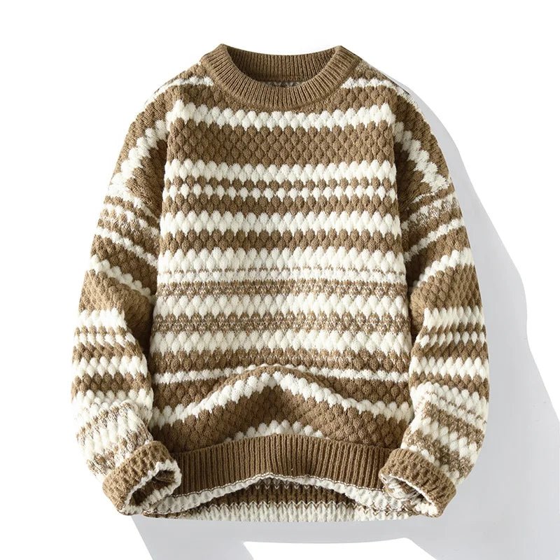 Renley Sweater — Soft Knit Pullover with Textured Pattern for Comfort (Khaki S) - | Zavonix