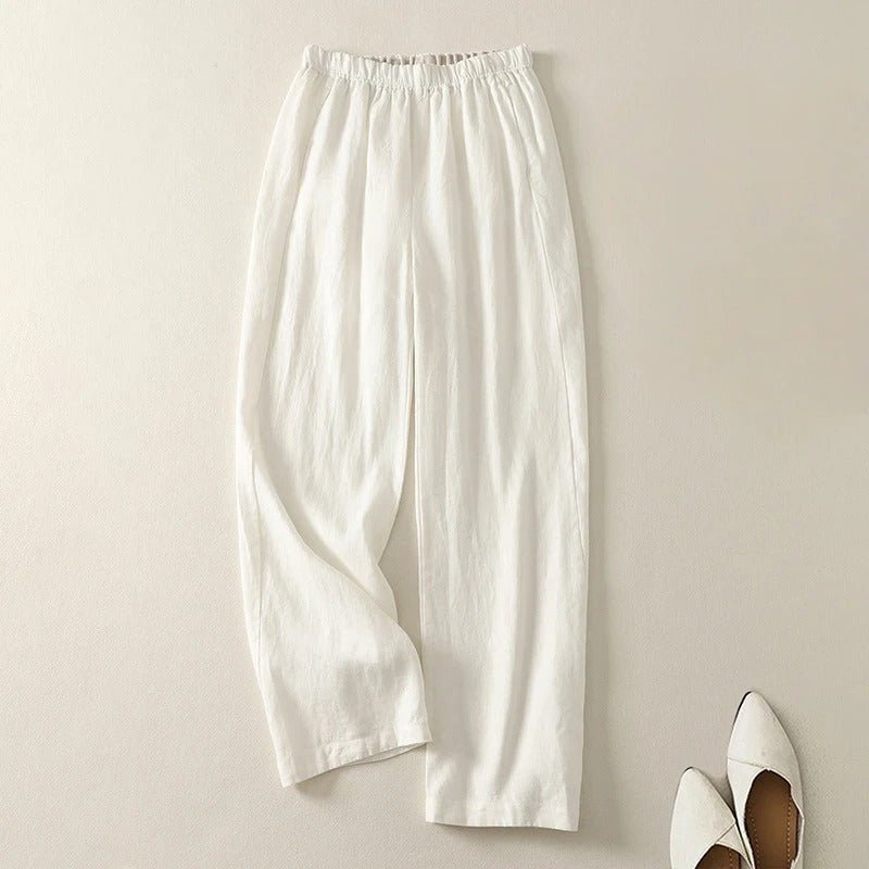 Rivano — Breathable Cotton Linen Straight Pants with Relaxed Fit (White XS) - | Zavonix