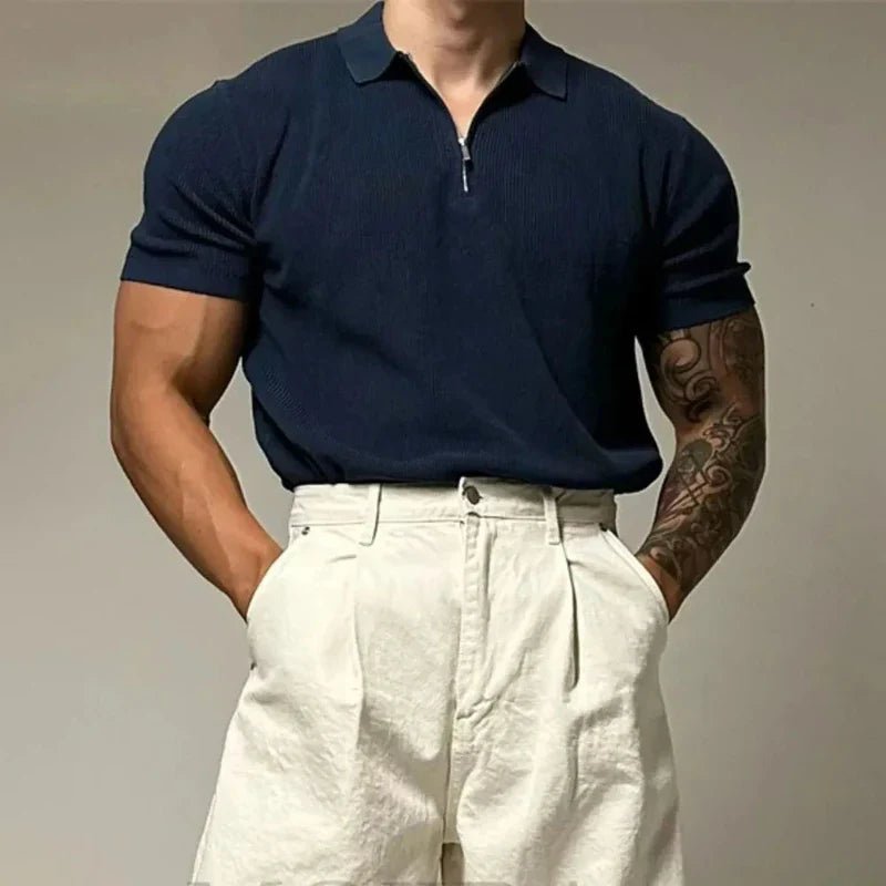 Rielan — Men's Moisture - Wicking Muscle Shirt with Tailored Zip Fit (Blue XS) - | Zavonix