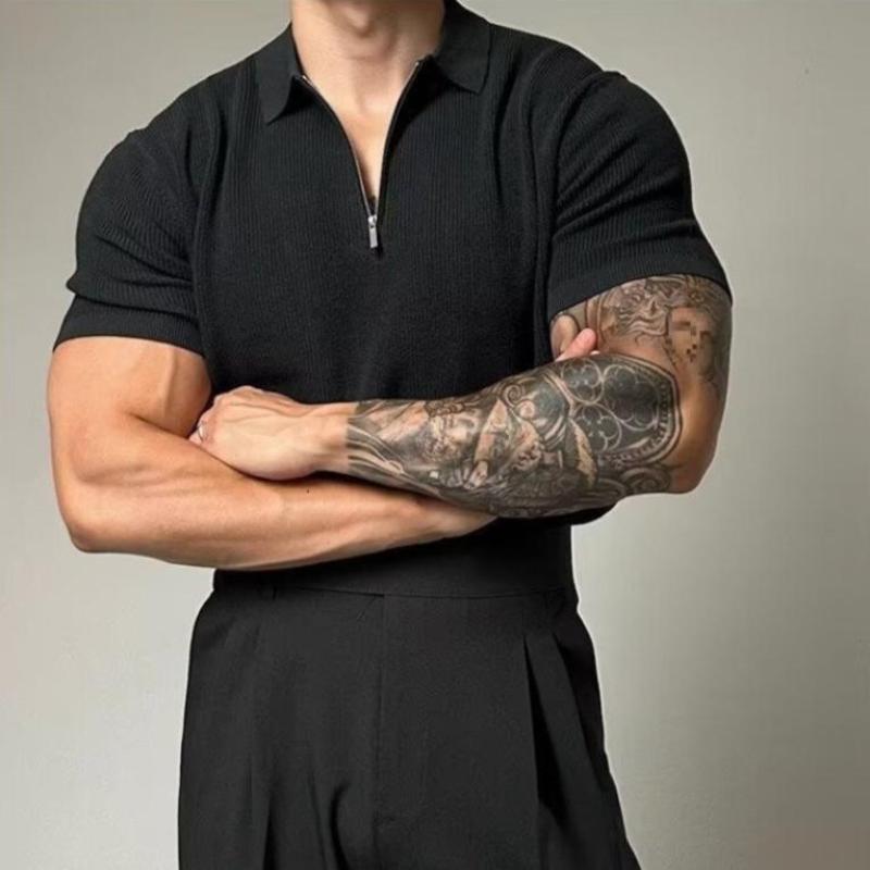 Rielan — Men's Moisture - Wicking Muscle Shirt with Tailored Zip Fit (Blue XS) - | Zavonix