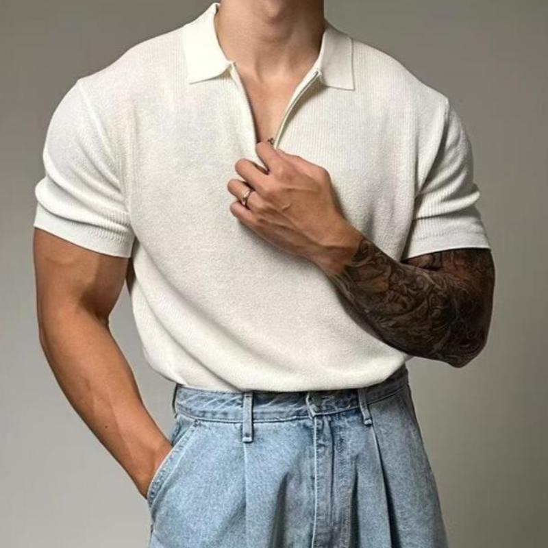 Rielan — Men's Moisture - Wicking Muscle Shirt with Tailored Zip Fit (White XS) - | Zavonix